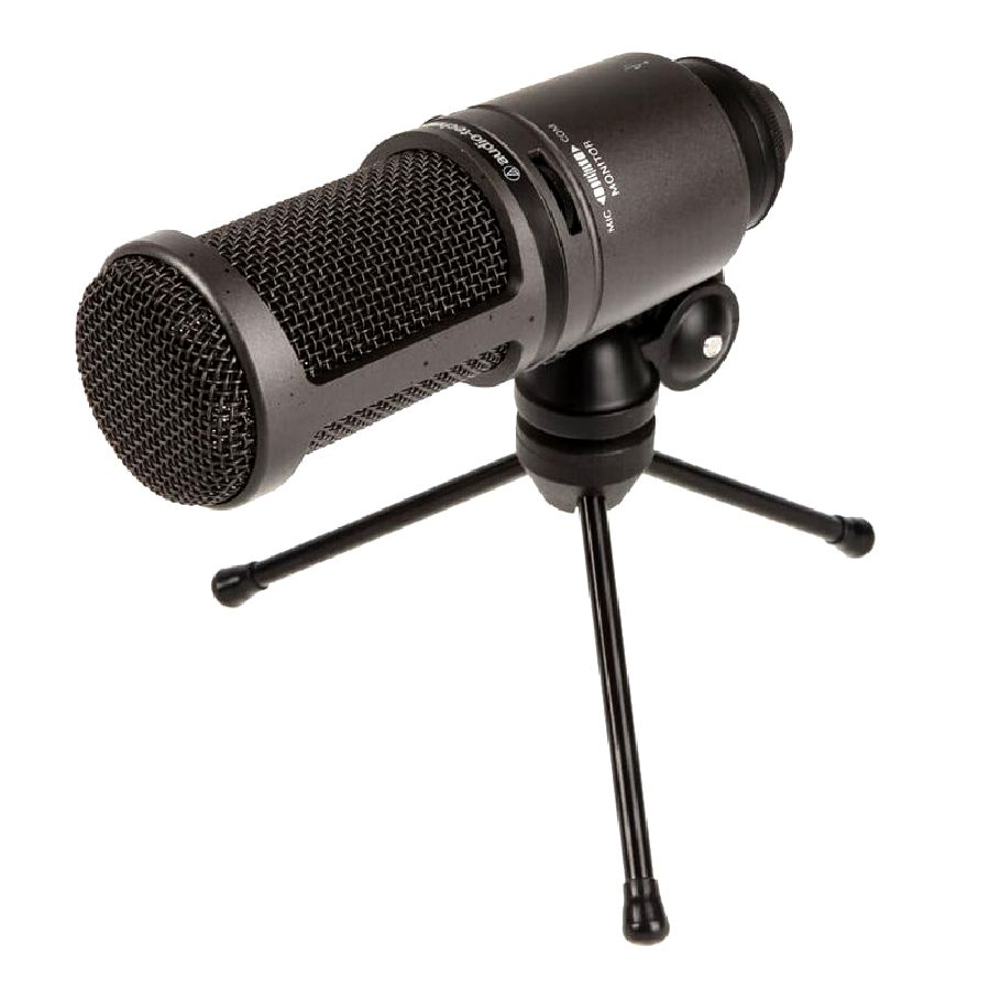 Audio-Technica AT2020USB+ en tr&iacute;pode con vista lateral
